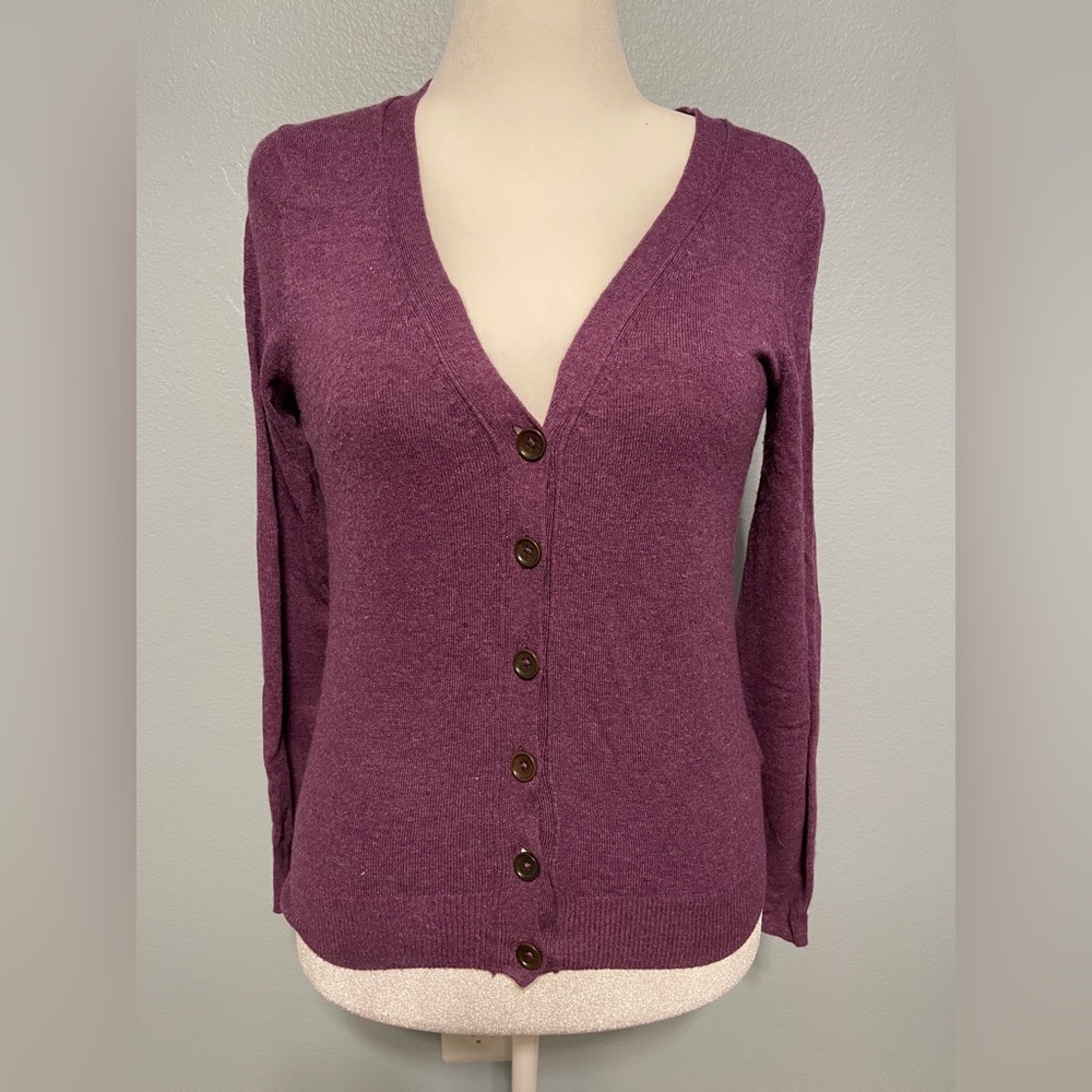 Boden Purple Sweater Cashmere Angora Button Front Cardigan Quiet Luxury Size 10